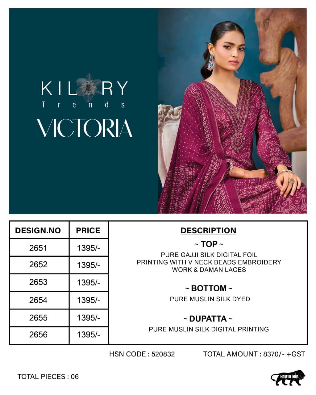 VICTORIA BY KILORY TRENDS 2651 To 2656 Series Stylish Beautiful Colourful GAJJI SILK Dresses At Wholesale Price